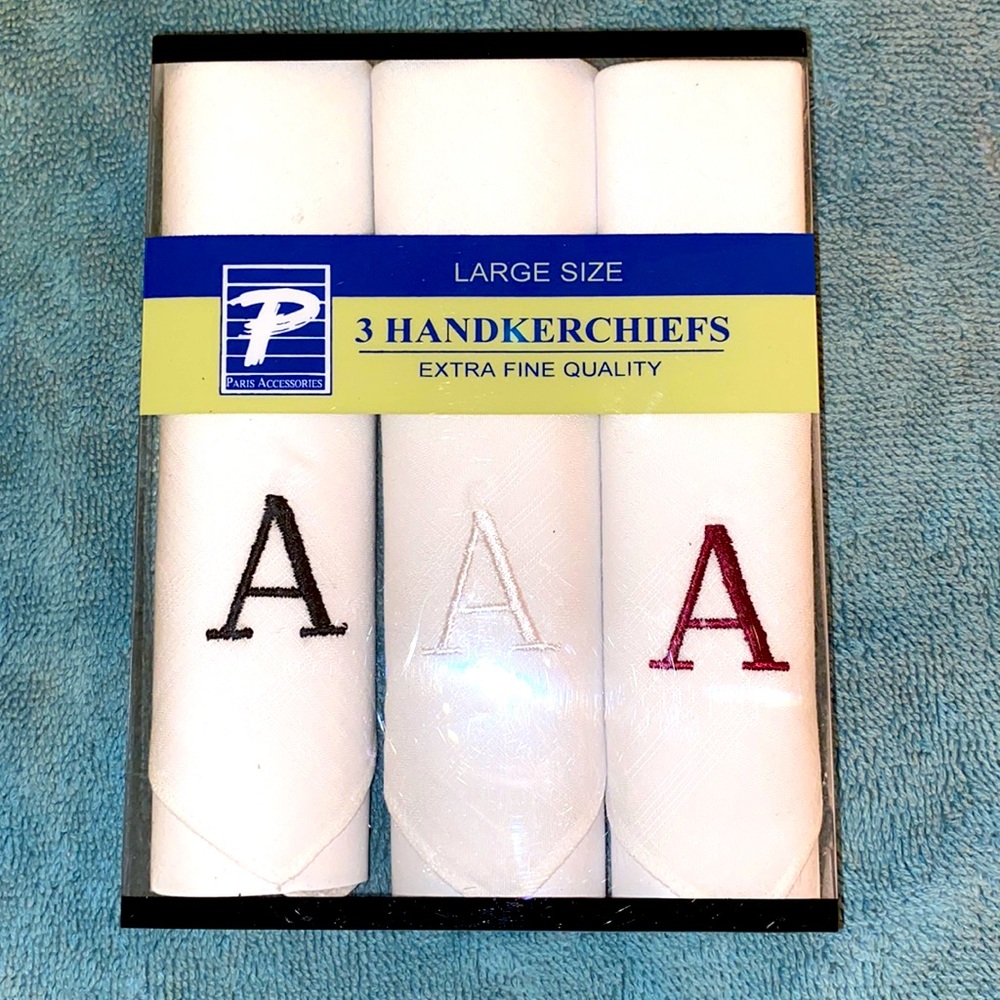 Handkerchiefs pack of three letter ‘A’  extra fine large size